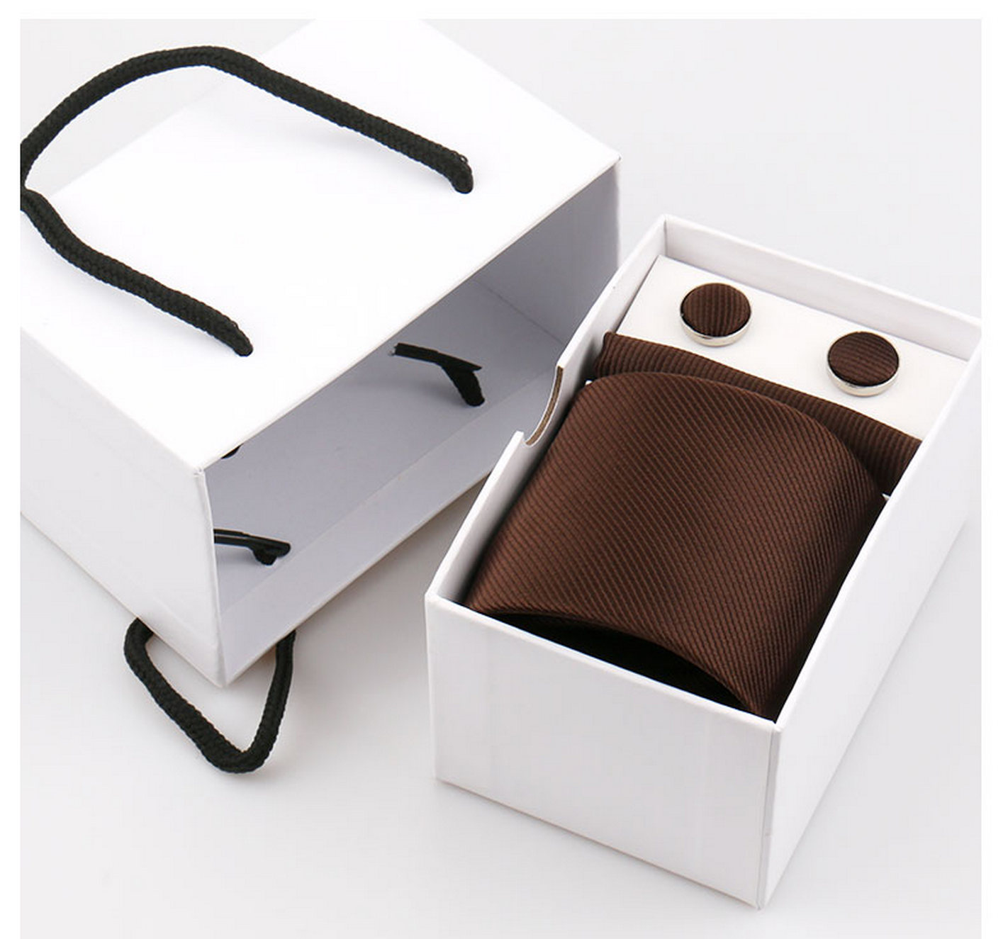 Neck Tie Set Box - ชุดเนคไทผู้ชายสุดหรู 7.5 ซม. เนคไทสีพื้น ผ้าเช็ดหน้า กระดุมข้อมือ