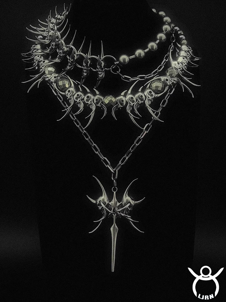 Men Accessories Neck Chain - สร้อยคอพังก์ใหม่ปี 2025 สีเงิน โลหะ สไตล์ยูนิเซ็กซ์ ลายโครงกระดูก