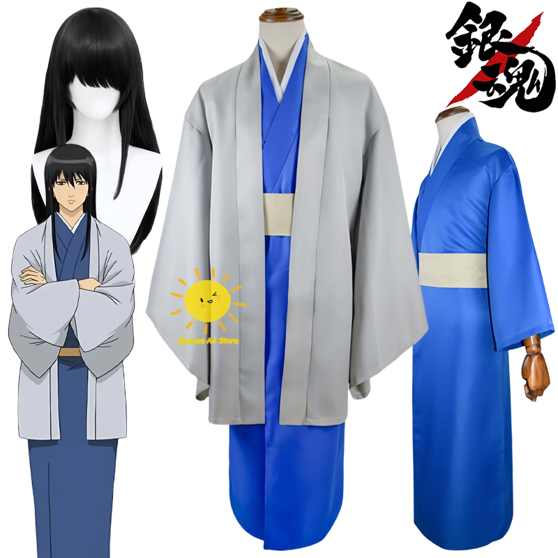 Men'S Kimono Accessories - อะนิเมะ Katsura Kotarou คอสเพลย์เครื่องแต่งกาย Gintama คอสเพลย์สีฟ้ากิโมโนเข็มขัดวิกผม